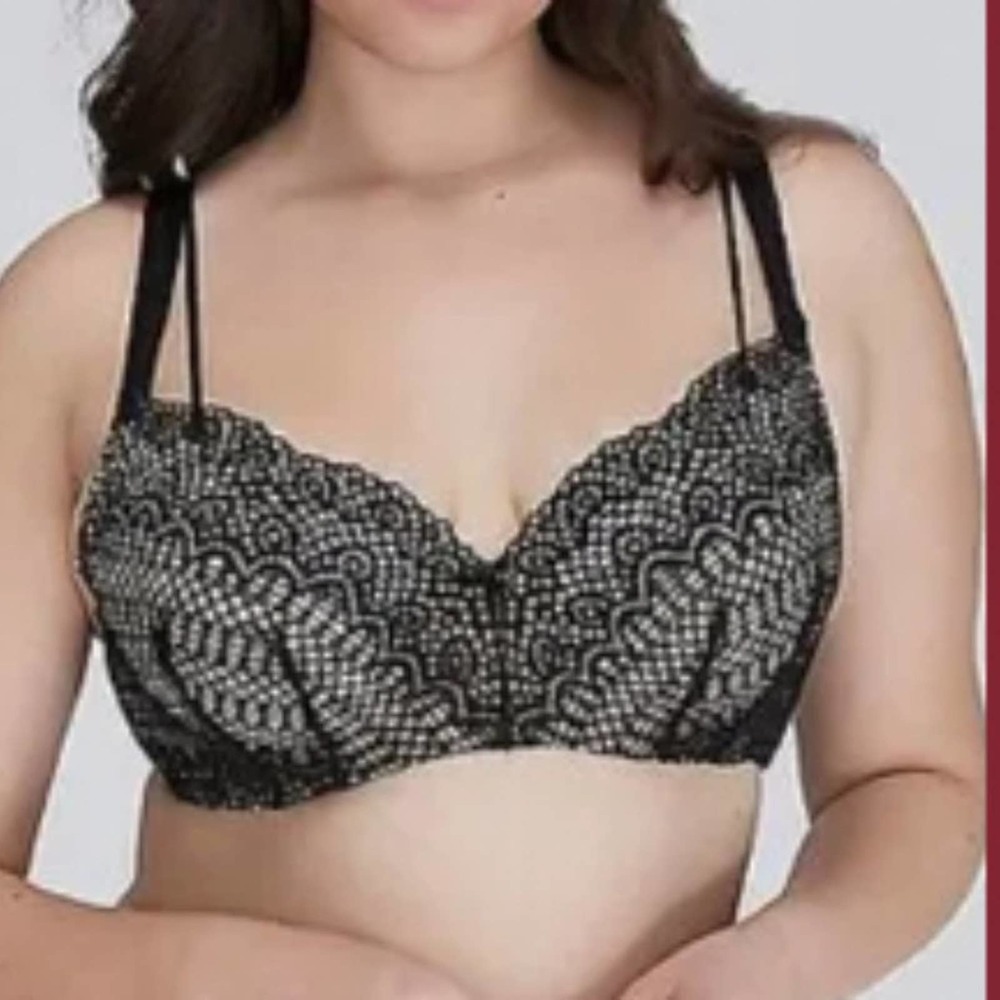 CACIQUE Modern Linear Lace Bal Black and Tan Bra size 42D